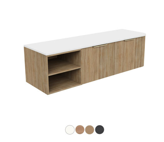 Margot 1500 Double Bowl Wall Hung Cabinet, Left Shelf