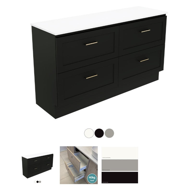 Newport All Drawer 1500 Double Bowl Floor Standing Vanity