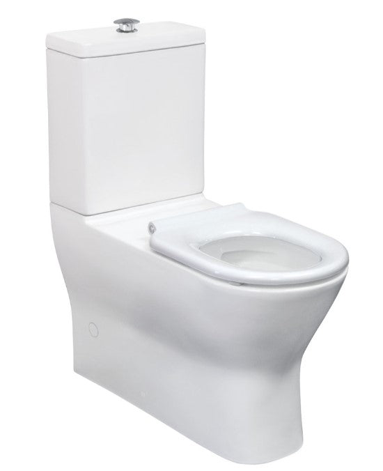 Delta Care Back-to-Wall Toilet Suite, White Seat, Raised Buttons
