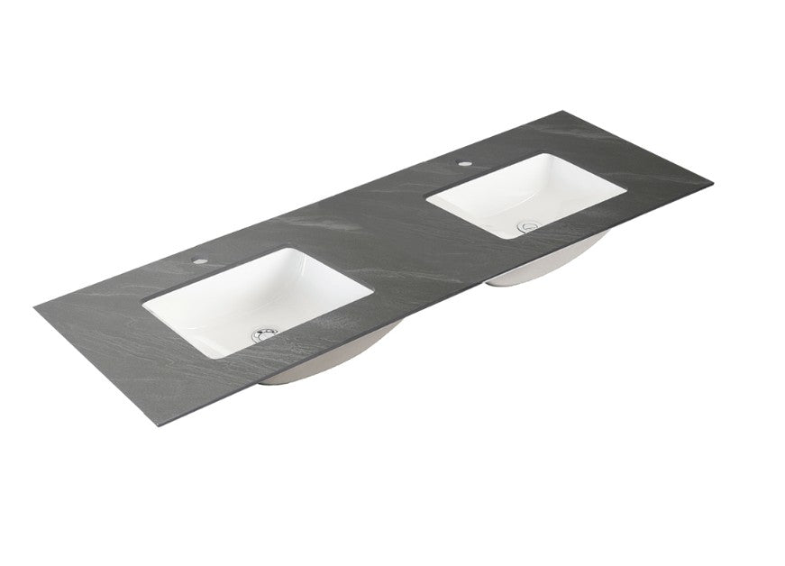 150cm Sintered Stone Vanity Top Shadow Grey Double Bowl