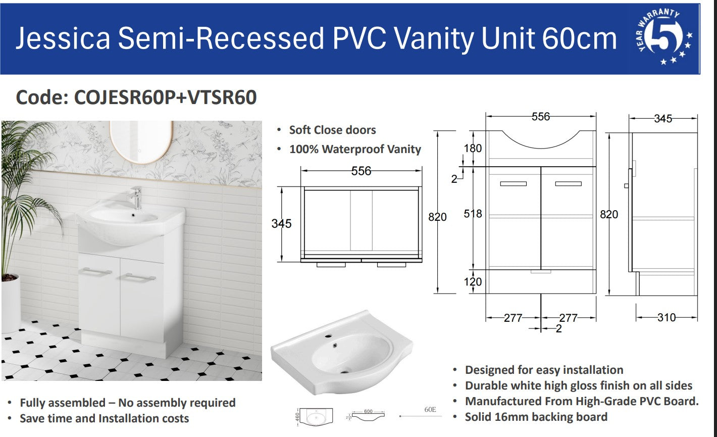 Jessica PVC Semi-Recessed 75cm