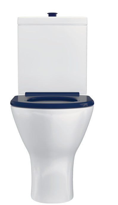 Delta Care Back-to-Wall Toilet Suite, Gloss White with Blue Seat