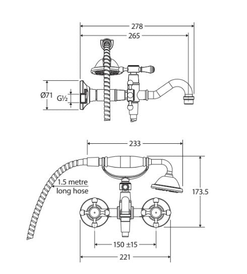 Lillian Exposed Bath Tap Set with Hand Shower