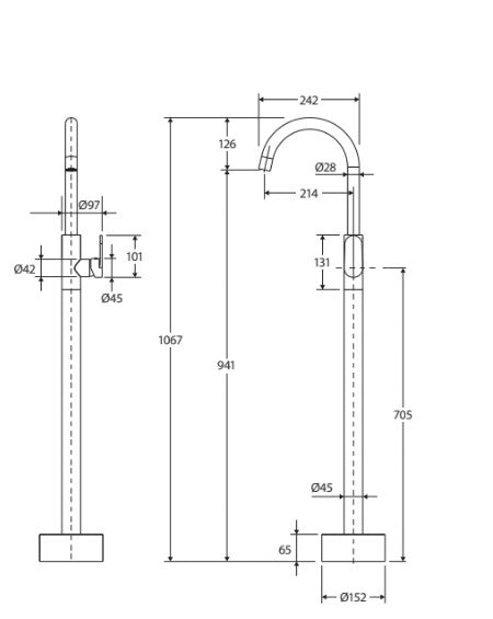 Empire Slim Floor Mounted Bath Mixer with Hand Shower