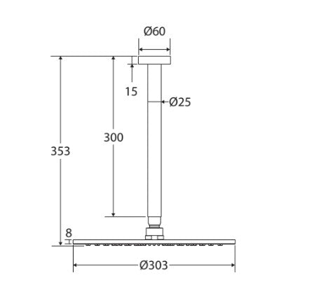 Empire Slim Ceiling Shower 300mm Head, 350mm Drop