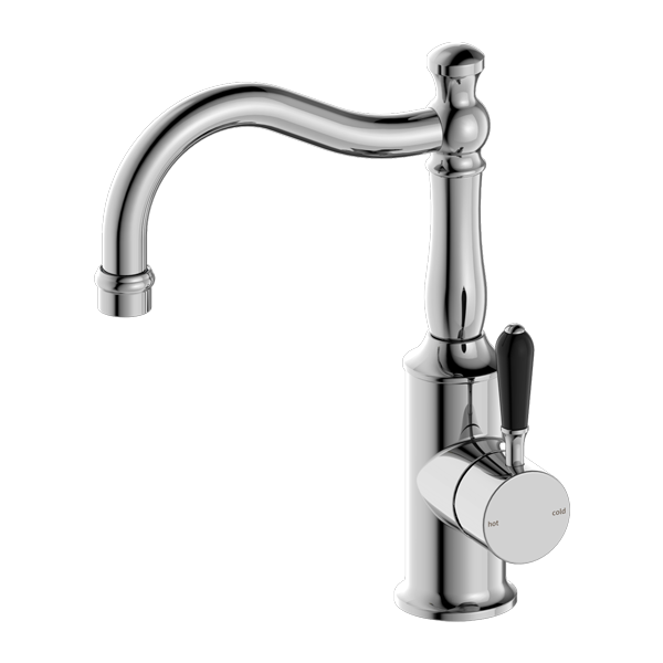 York Basin Mixer | Hook Spout | Black Porcelain Lever