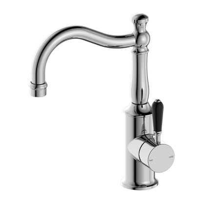 York Basin Mixer | Hook Spout | Black Porcelain Lever