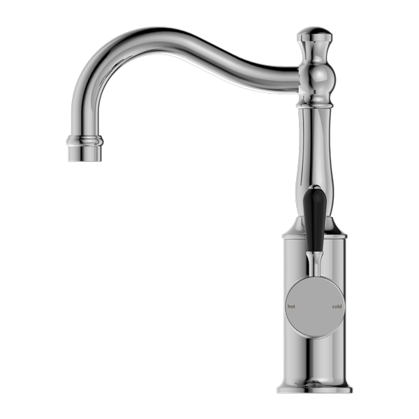 York Basin Mixer | Hook Spout | Black Porcelain Lever