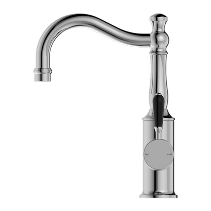 York Basin Mixer | Hook Spout | Black Porcelain Lever