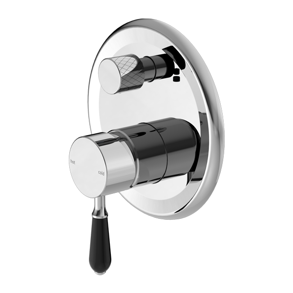 York Shower Mixer | Diverter | Black Porcelain Lever