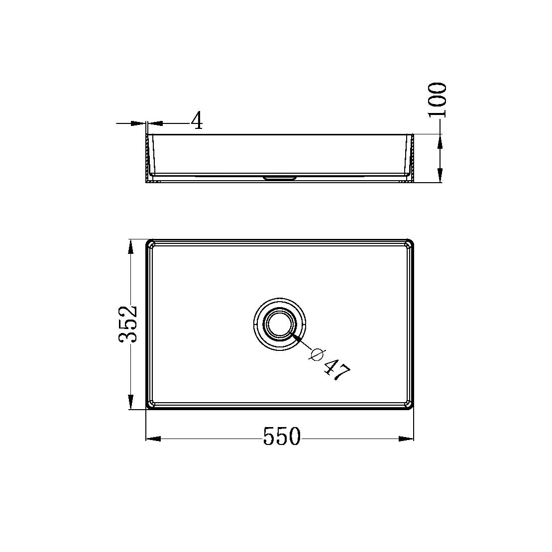 Rectangle Stainless Steel Basin Above Counter