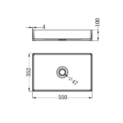 Rectangle Stainless Steel Basin Above Counter