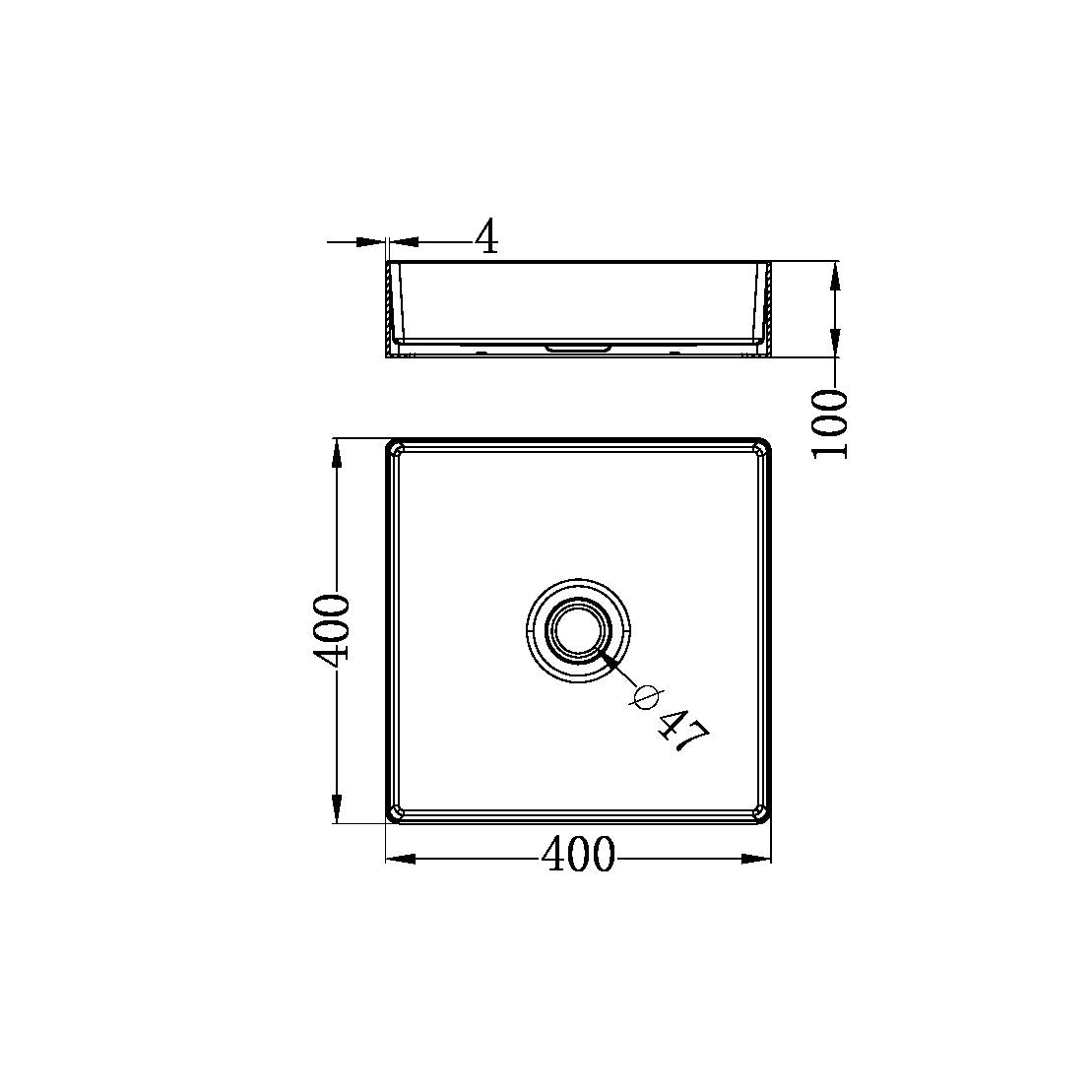 Stainless Steel Basin | Above Counter | Square | 400mm