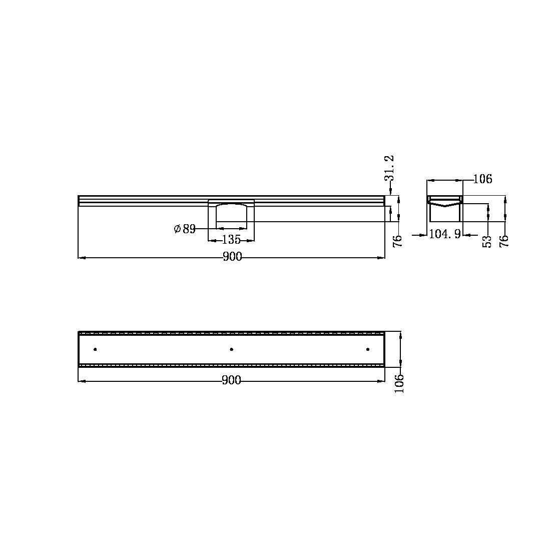 Tile Insert Floor Grate | V Channel | 89mm Outlet | Hole Saw