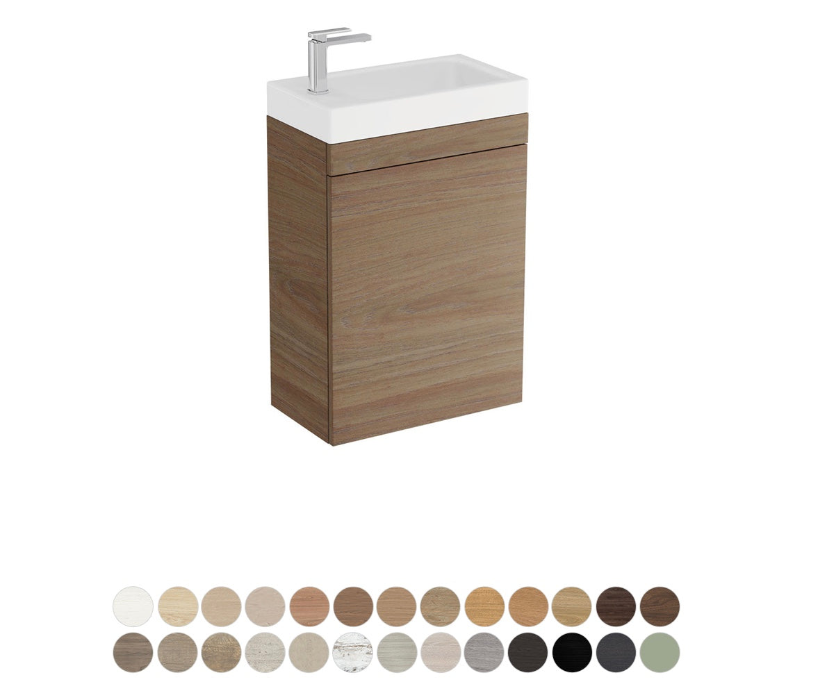 Riley Slim Ensuite 450 Wall Hung Vanity, Denzel Basin-Top