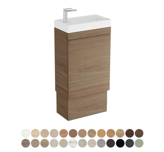 Riley Slim Ensuite 450 Floor Standing Vanity, Denzel Basin-Top