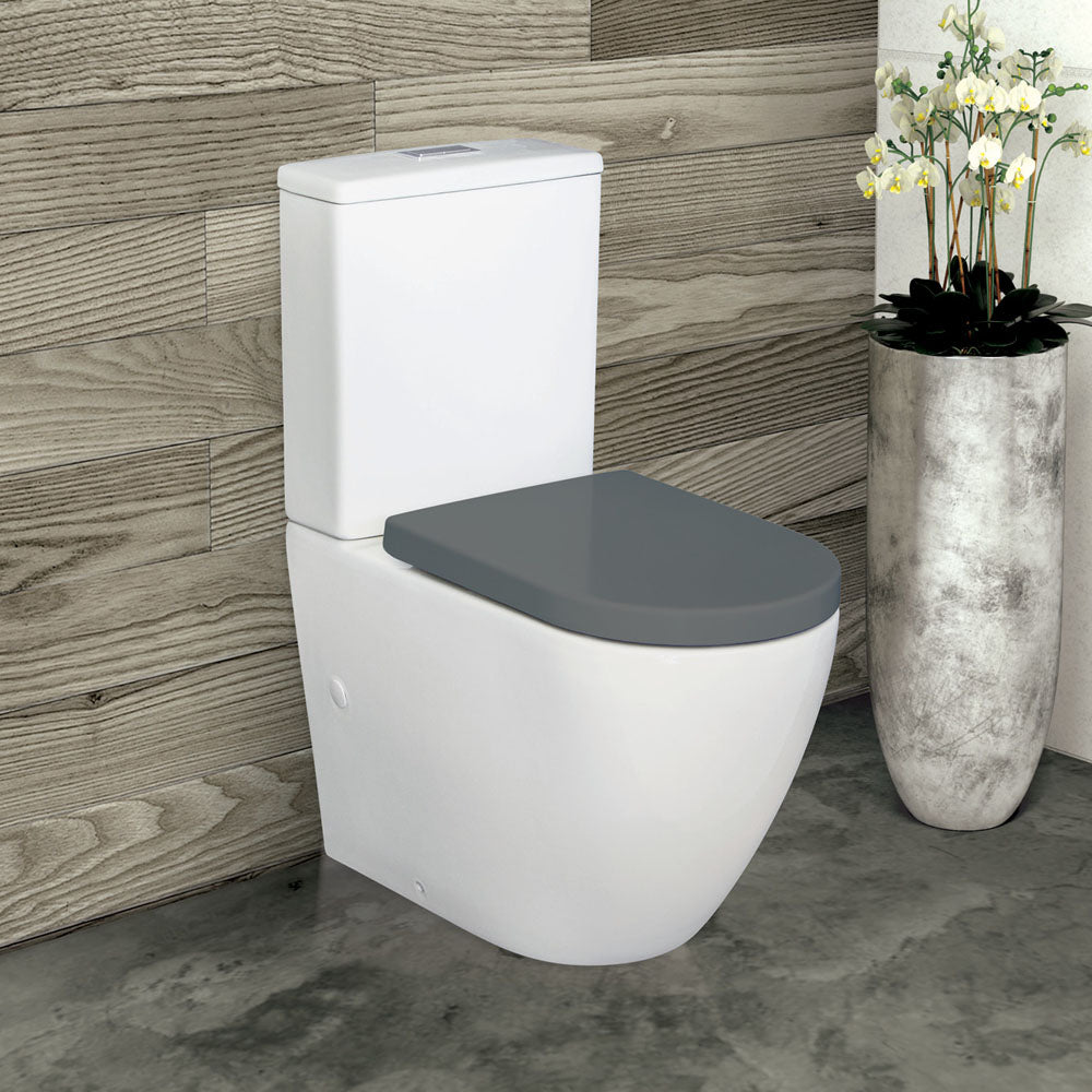 Alix Back-to-Wall Toilet Suite, Gloss White with Grey Seat