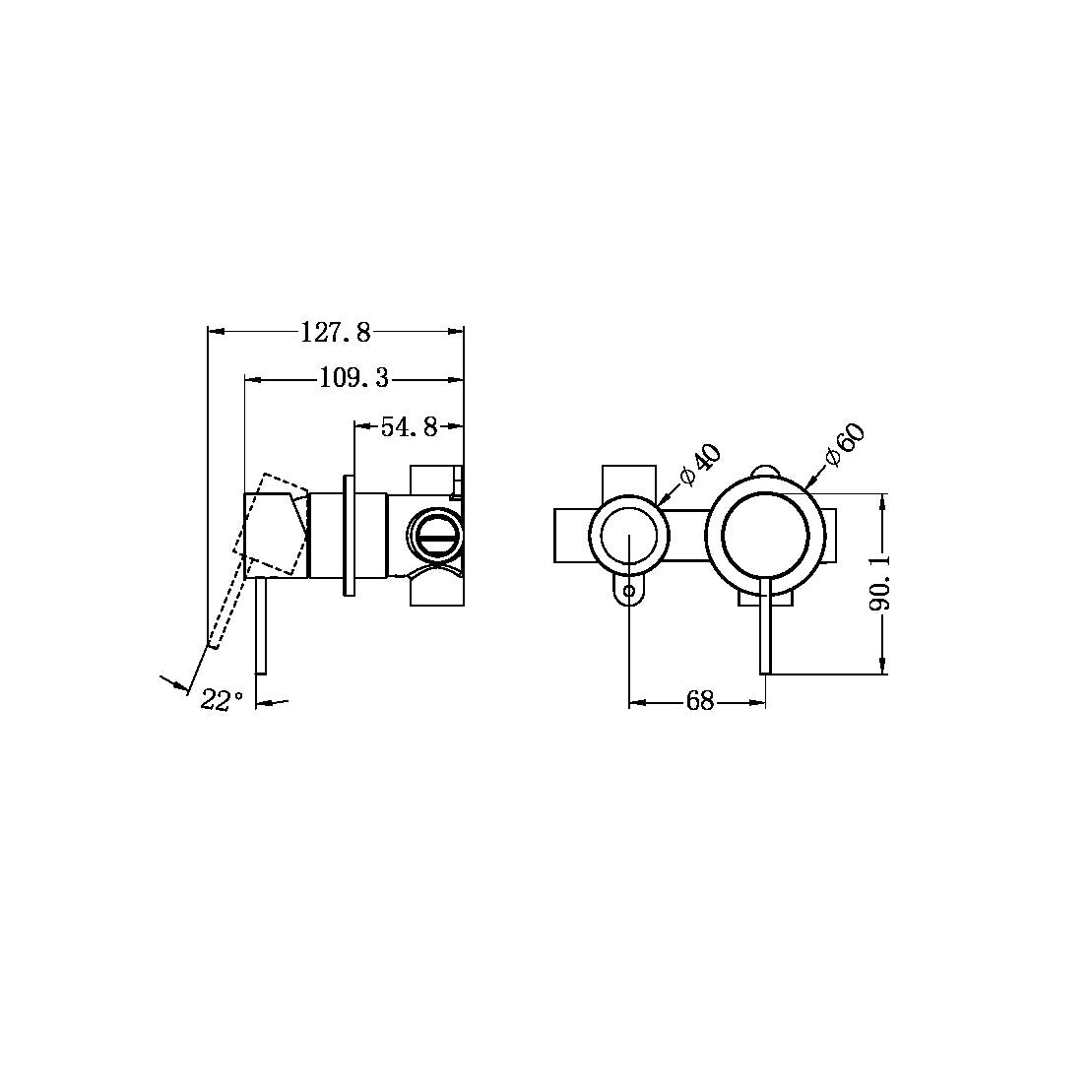 Mecca Shower Mixer | Horizontal 2 Way Diverter | Separate Back Plate