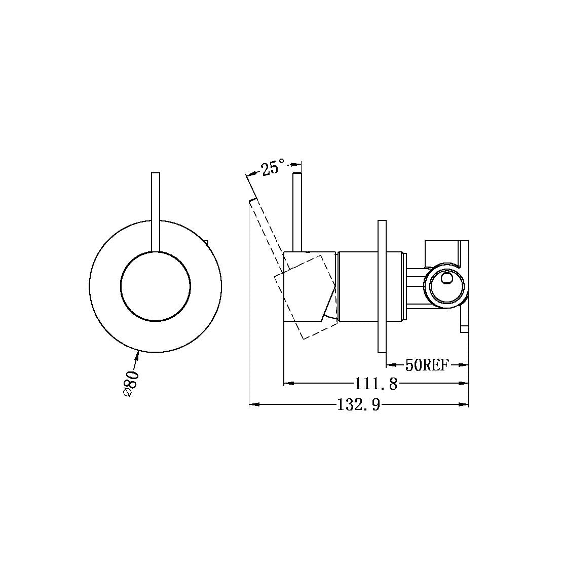 Mecca Shower Mixer | Handle Up | 80mm Plate