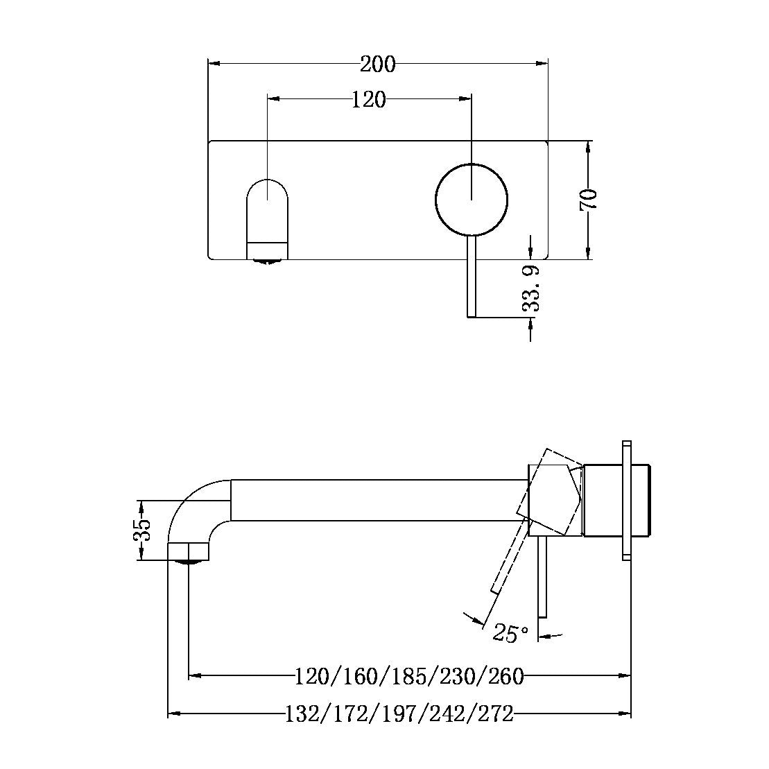 Mecca Wall Basin/Bath Mixer | Separate Back Plate | 120/160/185/230/260mm