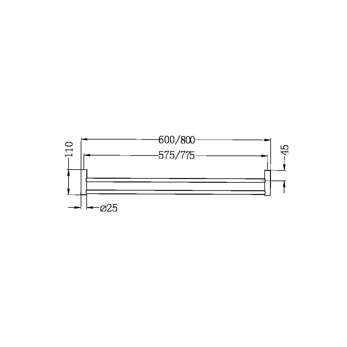 Mecca Towel Rail | Double| New | 600/800mm