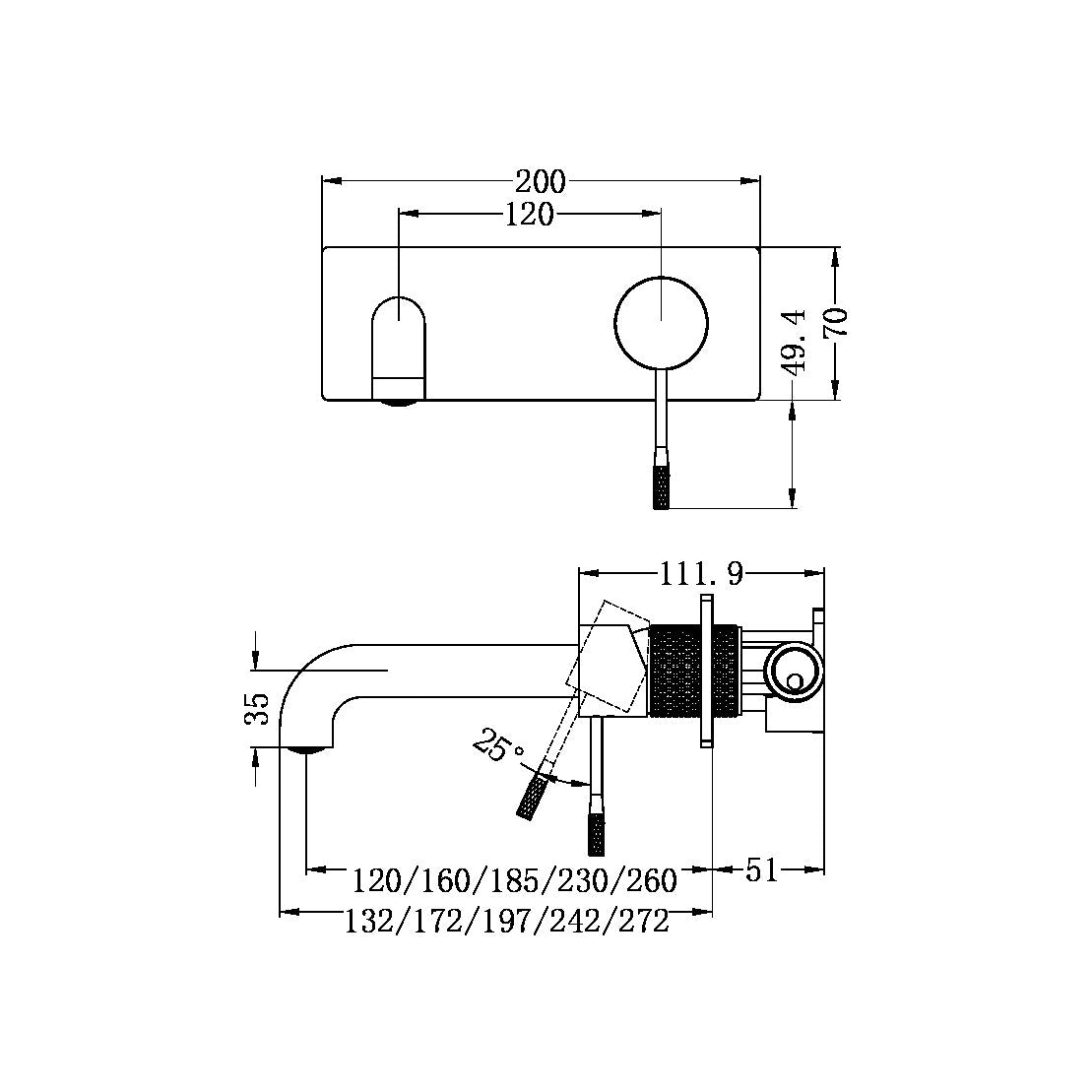 Opal Wall Basin/Bath Mixer | Back Plate | 120/160/185/230/260mm