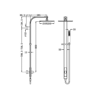 Astra Rain Shower Set with Single Hose | Square