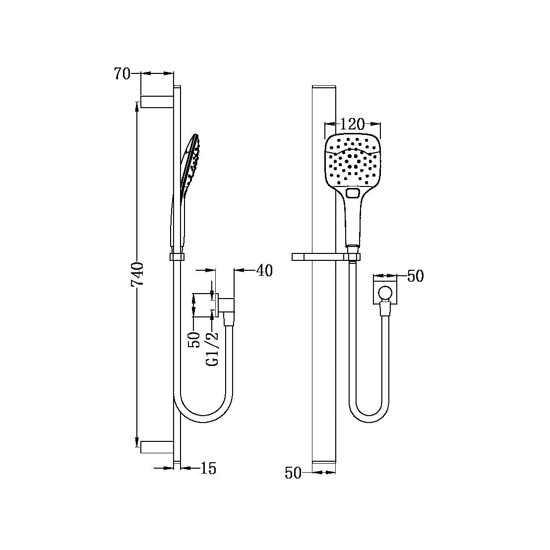 Rain 3 Function Shower Rail | Square