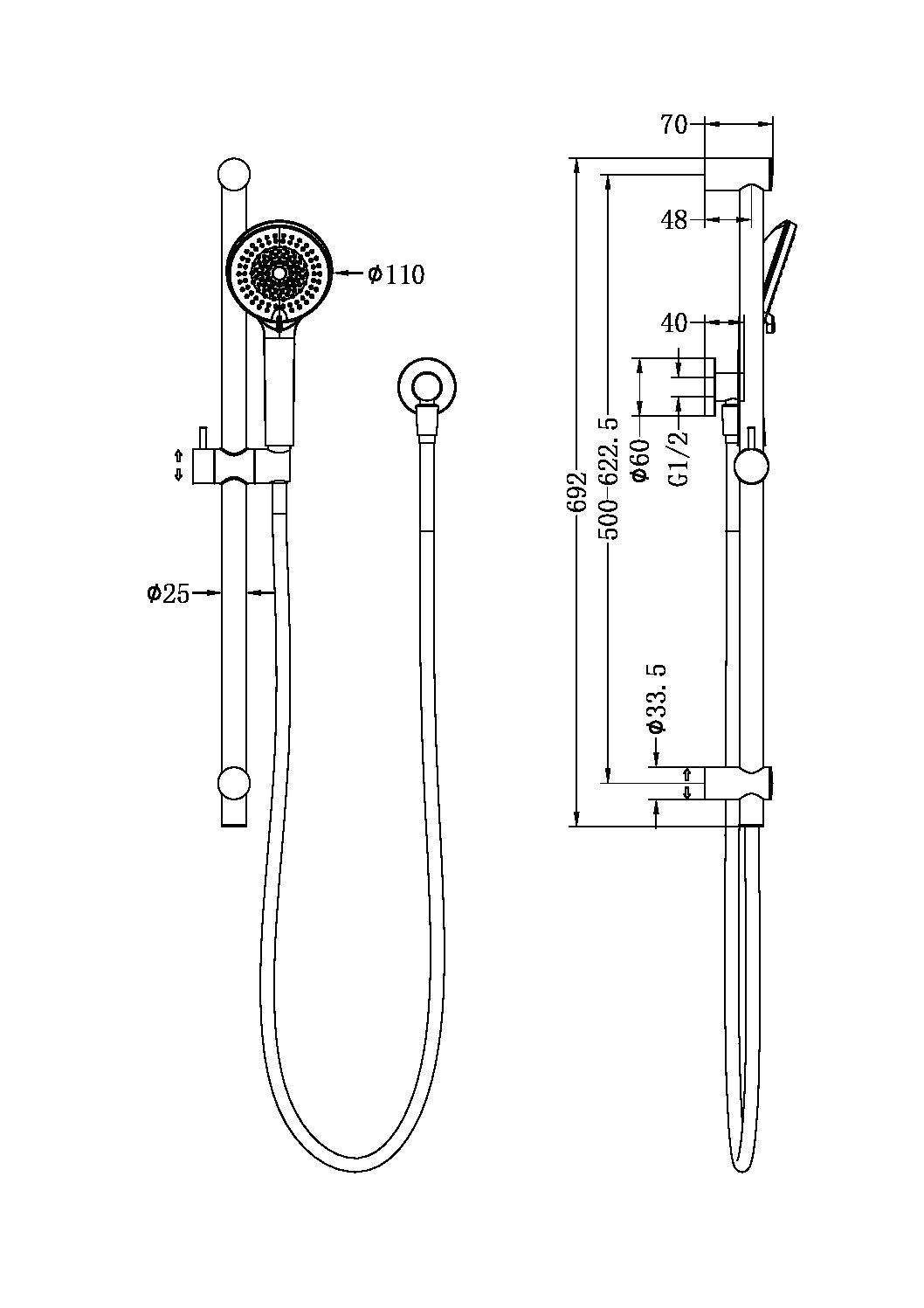 Round Metal Project Shower Rail