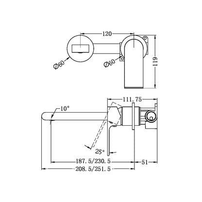 Bianca Wall Basin/Bath Mixer | 187/230mm | Separate Back Plate