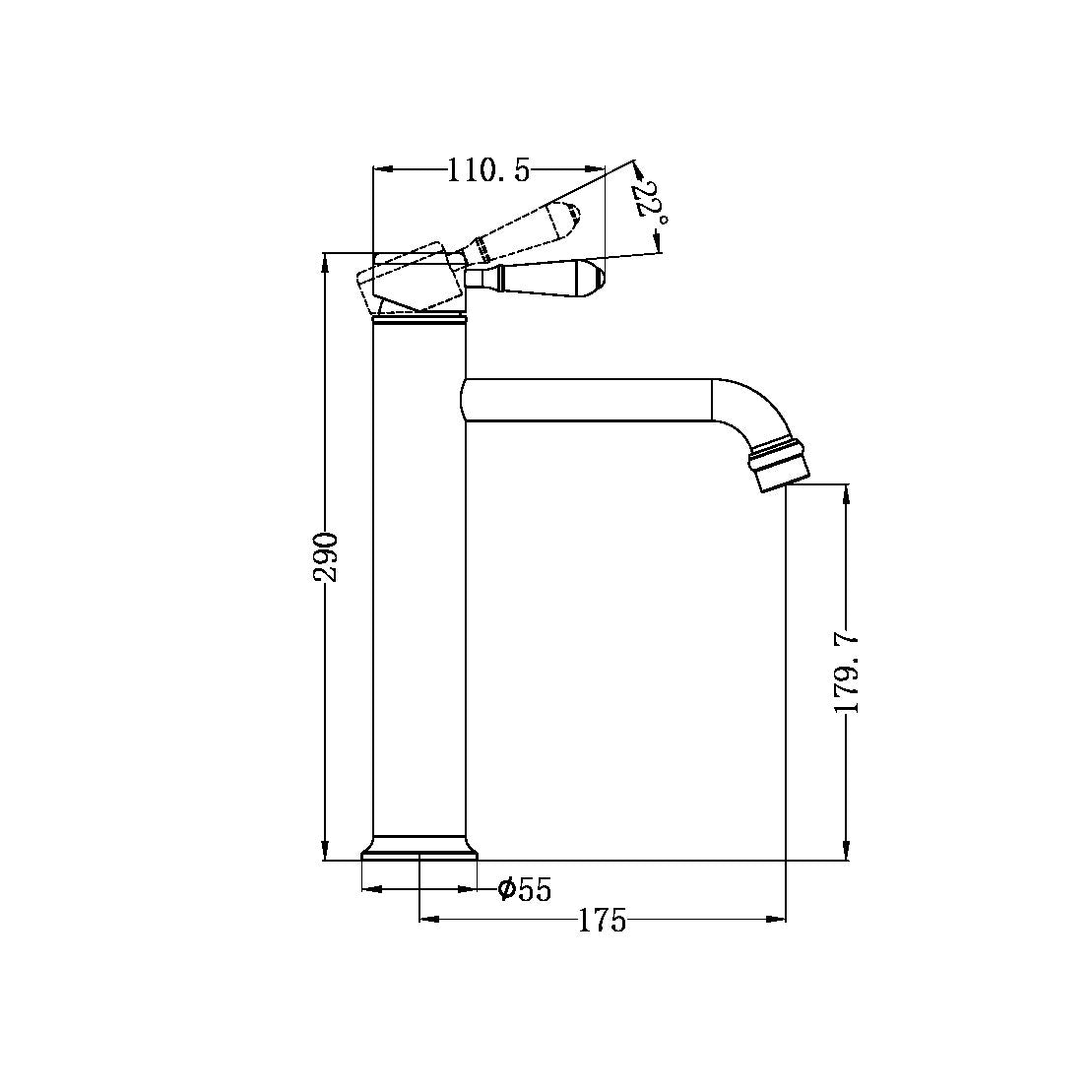 York Straight Basin Mixer | Tall | Black Porcelain Lever