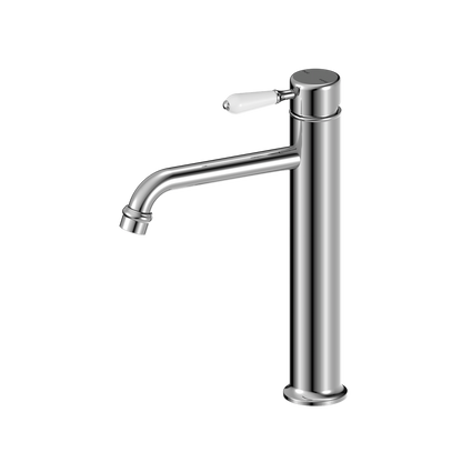 York Straight Basin Mixer | Tall | White Porcelain Lever