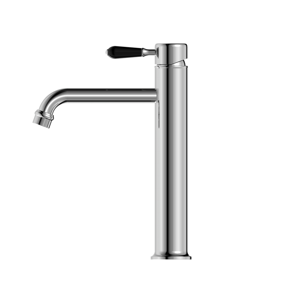 York Straight Basin Mixer | Tall | Black Porcelain Lever