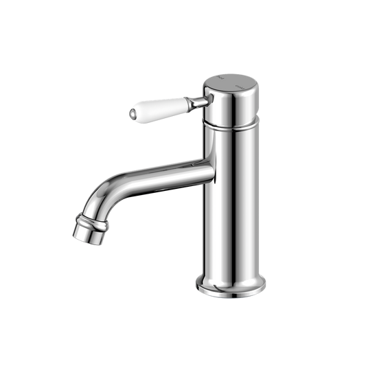 York Straight Basin Mixer | White Porcelain Lever