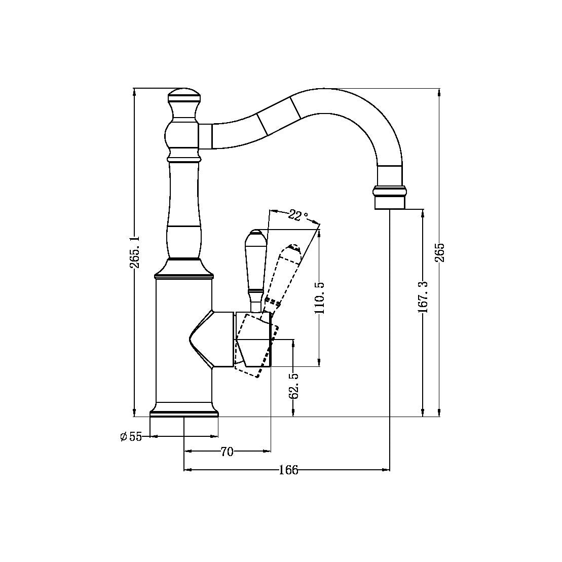 York Basin Mixer | Hook Spout | Black Porcelain Lever