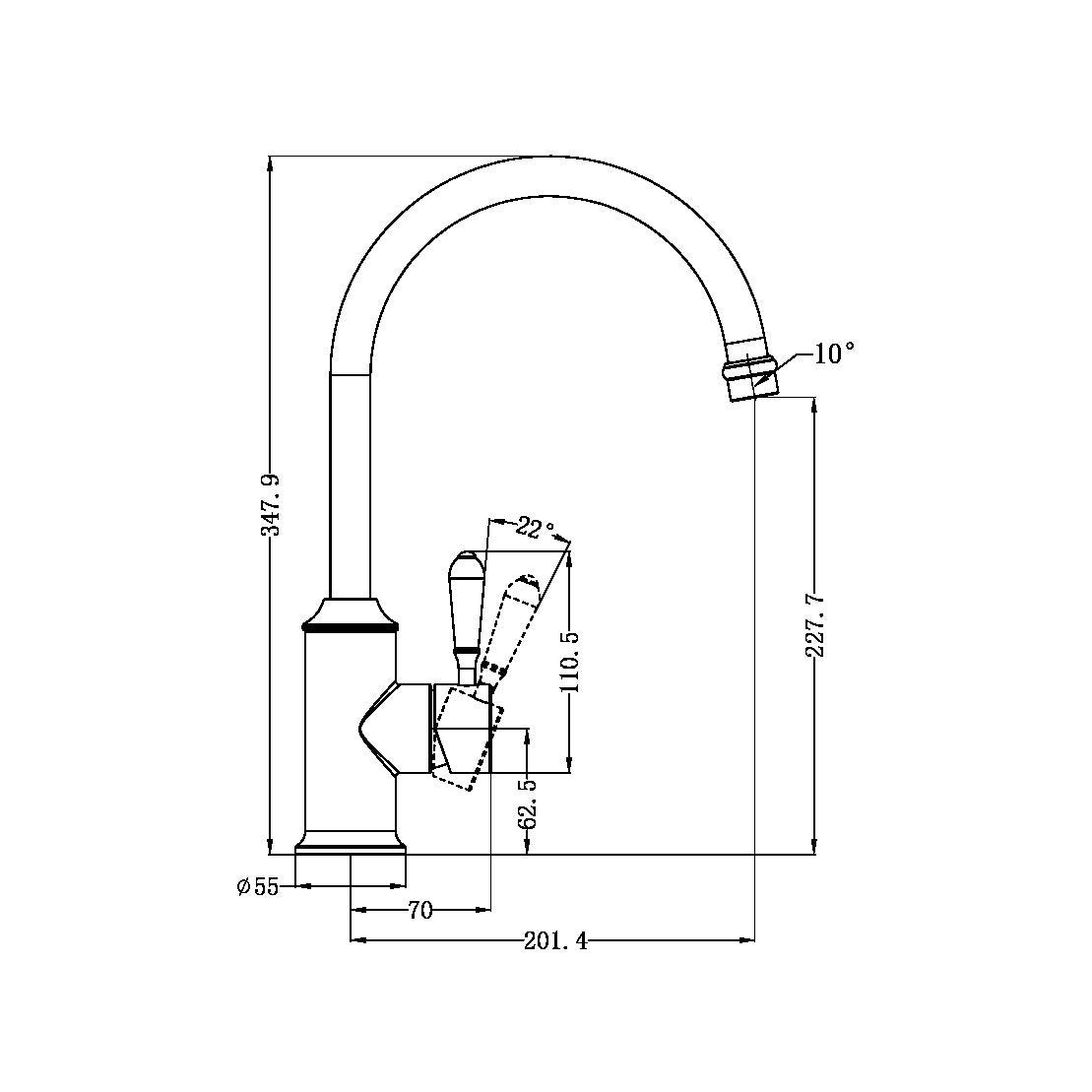 York Kitchen Mixer | Gooseneck | Metal Lever