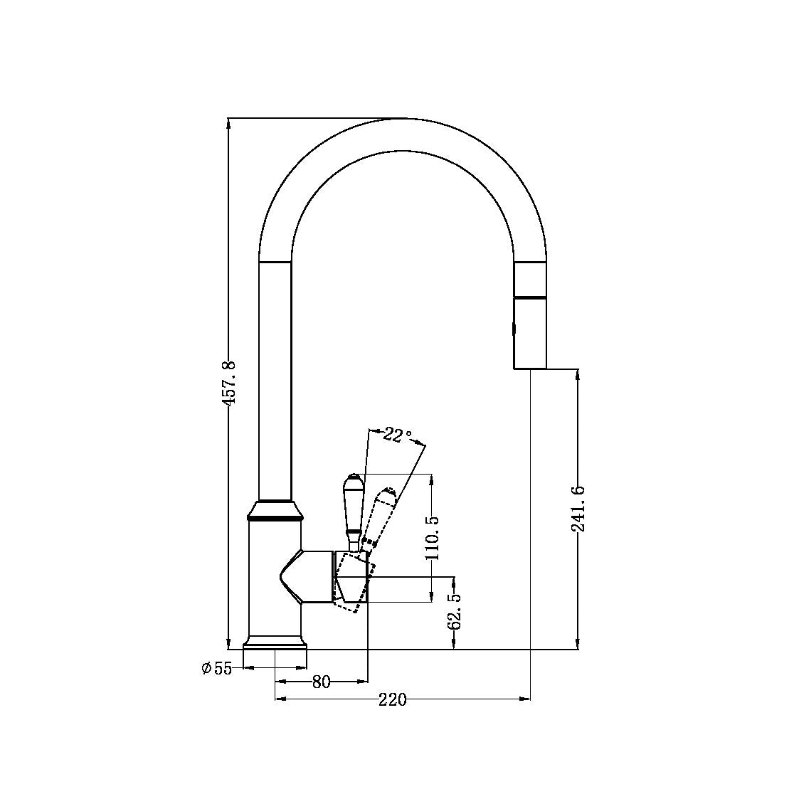 York Pull Out Sink Mixer | Veggie Spray | Metal Lever