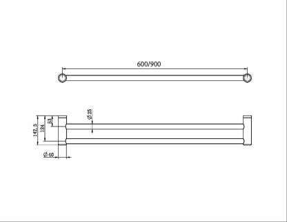 Mecca Care Grab Double Towel Rail | 25mm | 600/900mm