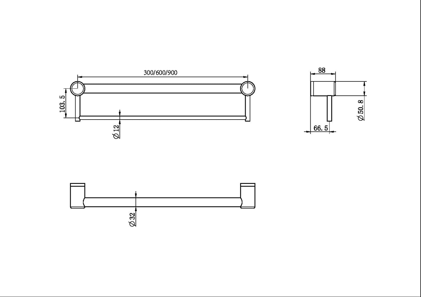 Mecca Care Grab Rail | Towel Holder | 32mm | 300/600/900mm