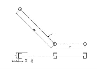 Mecca Care Grab Rail | 32mm Ambulant Toilet | 45 Degree | 750x450mm