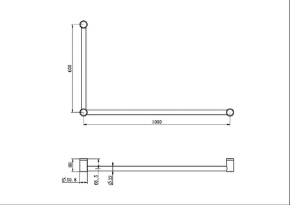 Mecca Care Grab Rail | 32mm DDA | 90 Degree | 600X1000mm