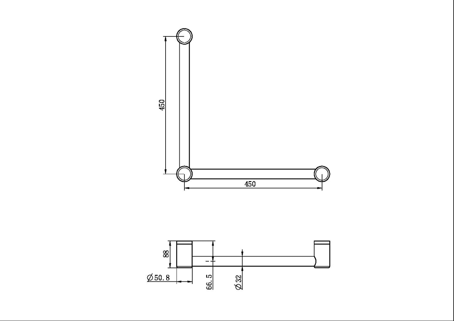 Mecca Care Grab Rail | 32mm Ambulant Toilet | 90 Degree | 450X450MM