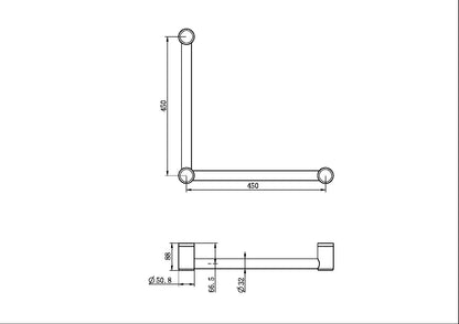 Mecca Care Grab Rail | 32mm Ambulant Toilet | 90 Degree | 450X450MM