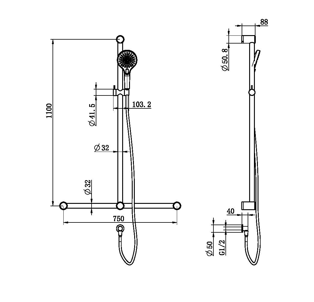 Mecca Care 32mm T bar Grab Rail | Adjustable Shower Set