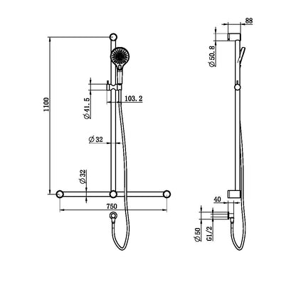 Mecca Care 32mm T bar Grab Rail | Adjustable Shower Set