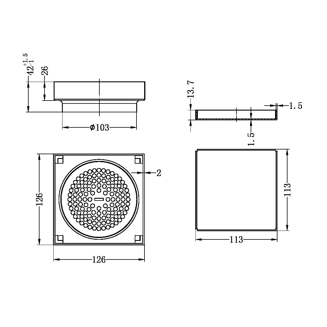 Tile Insert Floor Waste | Square | 130mm with 100mm Outlet