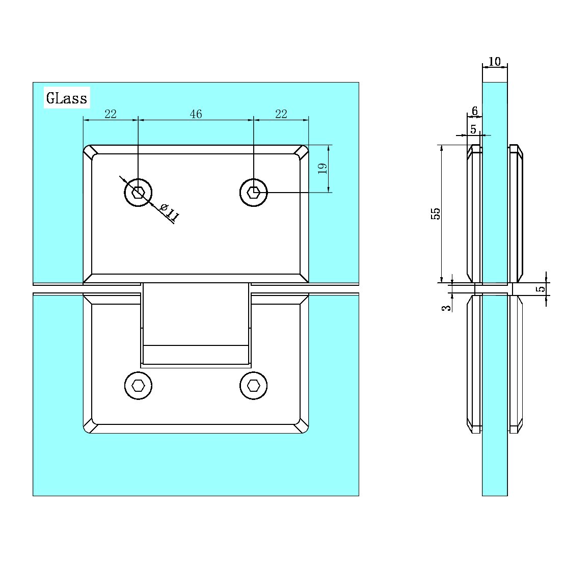 Shower Hinge | Glass to Glass| 10mm Glass | 180 Degree