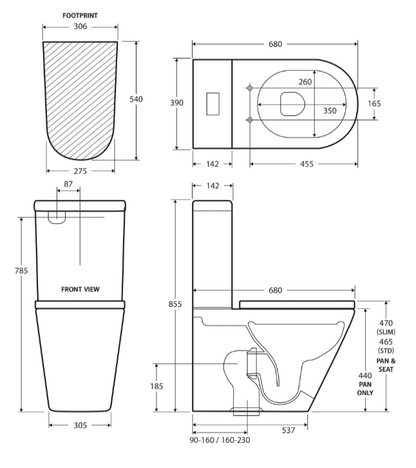 Kaya Tornado Flush Back-to-Wall Toilet Suite, Gloss White with Slim Seat