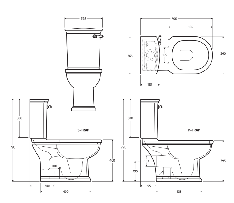 RAK Washington Front Lever Close-Coupled Toilet Suite, Alpine White