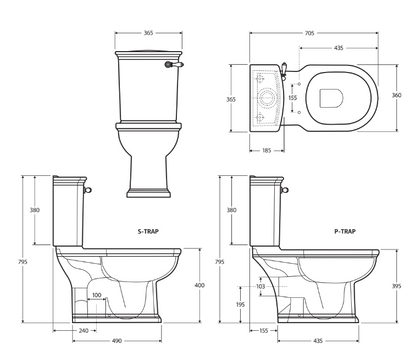 RAK Washington Front Lever Close-Coupled Toilet Suite, Alpine White